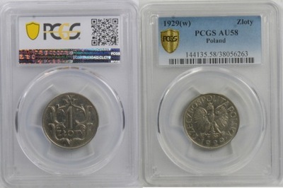 411F. 1 ZŁOTY 1929 NIKIEL GRADING PCGS AU58