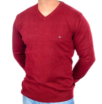 Sweter Tommy Hilfiger klasyk V-neck czerwony r. M