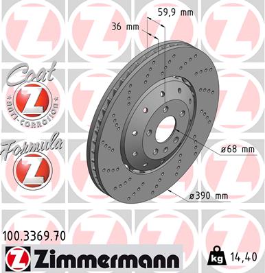 ZIMMERMANN 100.3369.70 DISKU STABDŽIŲ 