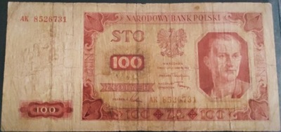 Banknot 100 zł. 1948 seria AK stan słaby