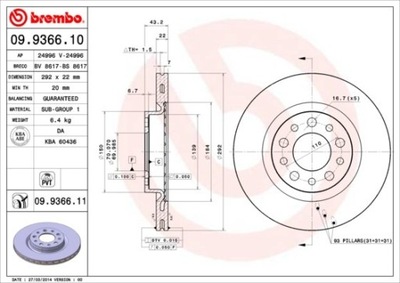 DISCO DE FRENADO PARTE TRASERA UV ALFA ROMEO 159 05-  