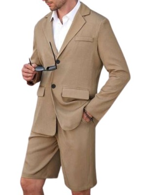 SHEIN GARNITUR MĘSKI BRĄZOWY CASUAL GŁADKI S ŁGN