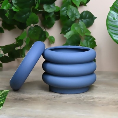 Niebieska Doniczka Ceramiczna Z Podstawką Niebieski Ceramika do 15cm Niebie