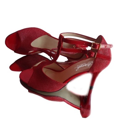 BnW Skórzane czerwone sandały posrebrzane