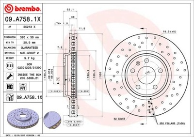 BREMBO 09.A758.1X ДИСК ТОРМОЗНОЙ