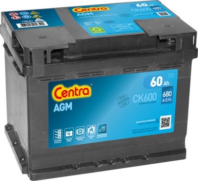 АККУМУЛЯТОР CENTRA AGM 12V 60AH 680A CK600