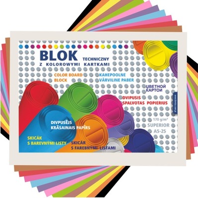 Blok techniczny A4 Superior kolorowy szkolny 25 kolorów kartek arkuszy szt