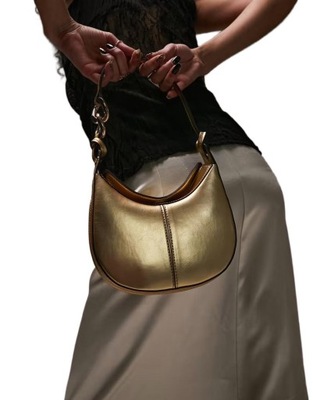 TOPSHOP ZŁOTA MAŁA TOREBKA NA RAMIĘ Z OZDOBNYM ŁAŃCUCHEM