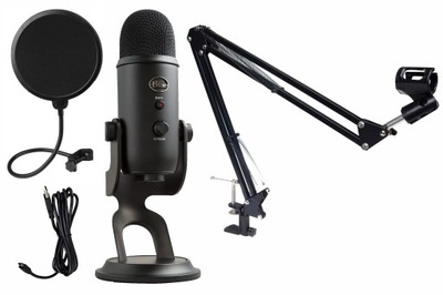 ZESTAW MIKROFON POJEMNOŚCIOWY BLUE YETI BLACKOUT + STATYW + POP