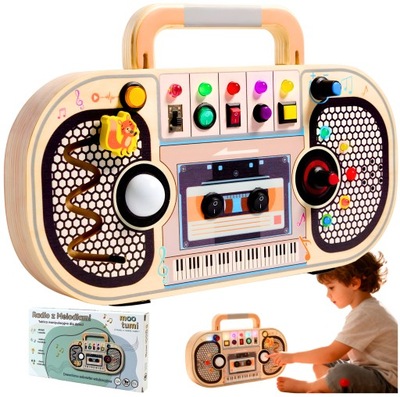 TABLICA MANIPULACYJNA DREWNIANA GRAJĄCE RADYJKO ŁADNA ZABAWKA NA PREZENT