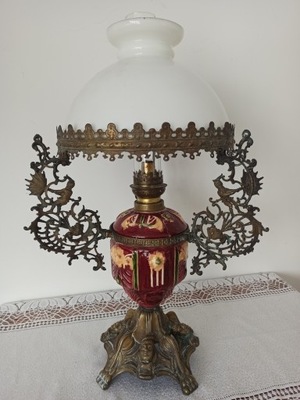 Lampa naftowa majolika XIX w. Francja