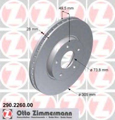 ZIMMERMANN JAGUAR XJ 305MM ГАЛЬМІВНІ ДИСКИ ПЕРЕД 290.2260.20