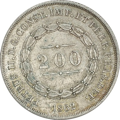 6.BRAZYLIA, PIOTR II, 200 REIS 1862