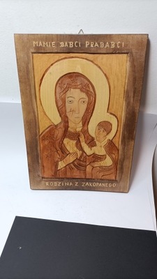 Piękna stara płaskorzeźba ikona ludowa Matka Boska Zakopane