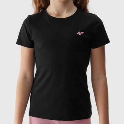 Koszulka Dziewczęca 4F Sportowy T-shirt Czarny BASIC Slim Bawełna 100% 140