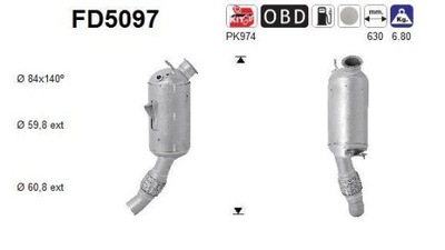 AS FD5097 ФИЛЬТР SADZY / ФИЛЬТР САЖЕВИЙ ТВЕРДЫХ ЧАСТИЦ, СИСТЕМА ВЫПУСКНОЙ