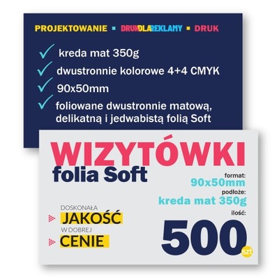 WIZYTÓWKI FIRMOWE FOLIA SOFT MAT 90x50mm - 500szt