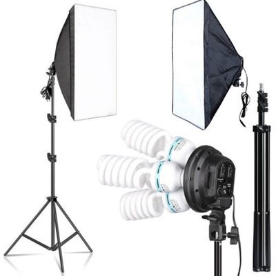 Lampa Fotograficzna Softbox 50 x 70cm Statyw 250cm 4x Żarówka 85W