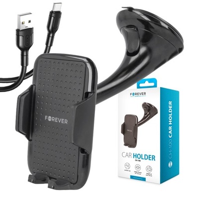 SOPORTE AUTO AL TELÉFONO FOREVER CH-100 + CABLE USB-C 1M  