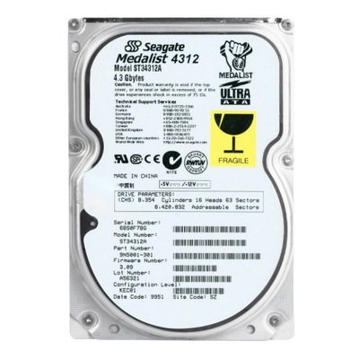 SEAGATE MEDALIST 4312 4.3GB 5.4K ATA 3.5' ST34312A