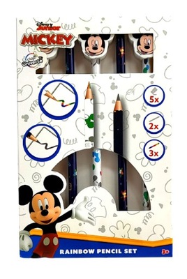 Ołówki 2 zwykłe + 3 tęczowe Myszka Mickey z gumkami Ołówek z gumką