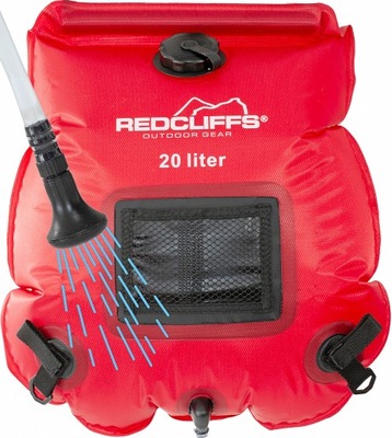 PRYSZNIC Solarny Kempingowy Turystyczny 20 litrów - czerwony REDCLIFFS