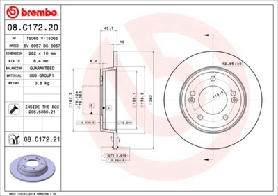 DISCOS DE FRENADO PARTE TRASERA BREMBO 08.C172.21 08C17221  