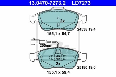 ATE 13.0470-7273.2 КОЛОДКИ ГАЛЬМІВНІ