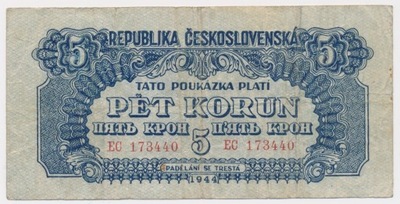 3643. Czechosłowacja 5 koron 1944 - EC - st. 3-