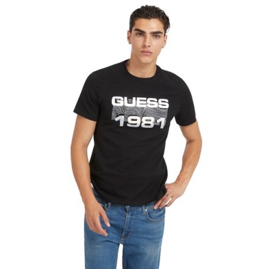 GUESS KOSZULKA MĘSKA T-SHIRT SS CN GUESS 1981 FOI CZARNA r.XL