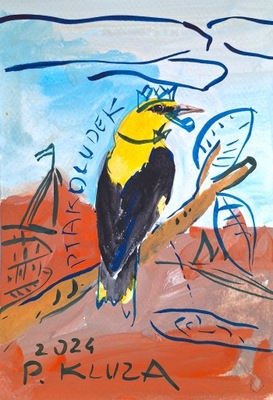 Paweł KLUZA (ur.1983) obraz akwarela 'Ptakoludek'