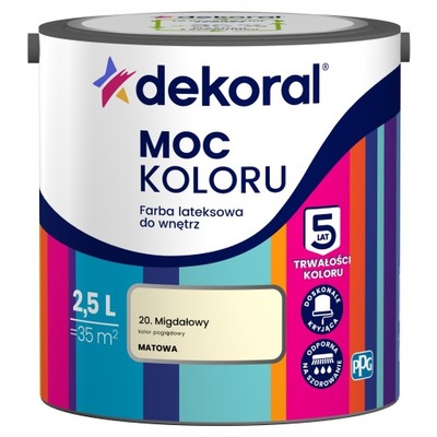 DEKORAL FARBA LATEKSOWA MOC KOLORU MIGDAŁOWY 2,5L