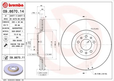 DISCOS DE FRENADO PARTE DELANTERA BREMBO 09.8670.11 09867011  