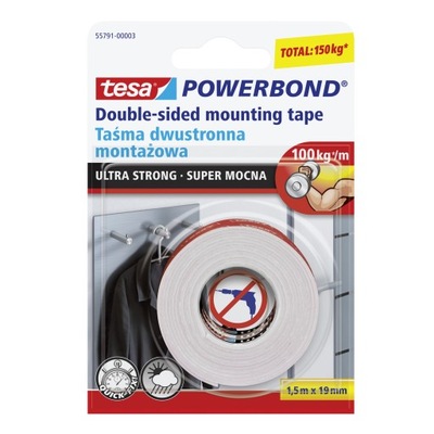 Taśma montażowa POWERBOND mocna 1,5m x 19mm Tesa