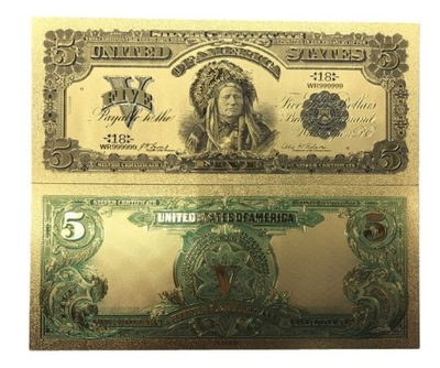 USA INDIANIN 5 Dolarów 1899 24 kolor ZŁOTY BANKNOT