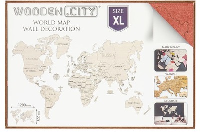 Drewniana Mapa Świata na ścianę 3D, rozm. XL- kolor niebieski