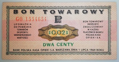 2 centy 1969 bon towarowy Pewex seria GO