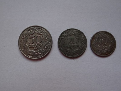Zestaw monet 10, 20 i 50gr 1923
