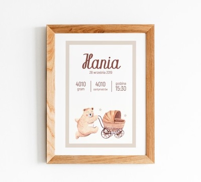 METRYCZKA DLA DZIECKA NARODZINY PREZENT MIŚ A3