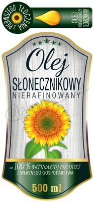 OLEJ SŁONECZNIKOWY - Etykieta 500ml, naklejka 12x