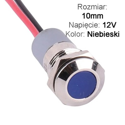 Lampka kontrolna deski rozdzielczej sygnalizacyjna LED 10mm 12V Niebieska