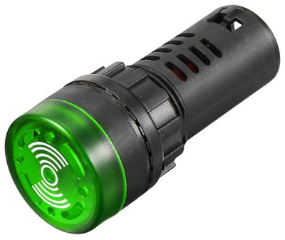 Kontrolka LED zielona 22mm z buzzerem 12V DC