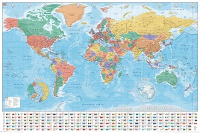 Mapa Świata na ścianę 91,5x61 cm Plakat z flagami