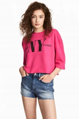 H&M HM Bluza odcinana Wiśniowa New York 36 S.