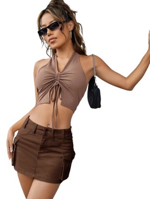 SHEIN SPÓDNICA JEANSOWA BRĄZOWA MINI CASUAL 36 V5B