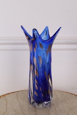 Fikuśny WAZON z niebieskiego szkła MURANO