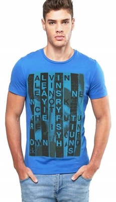 CALVIN KLEIN koszulka t-shirt niebieska nadruk L