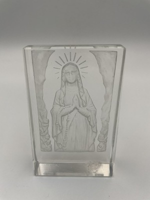 Antyczne Francuskie rzeźbione Szkło Najświętszej Maryi Panny