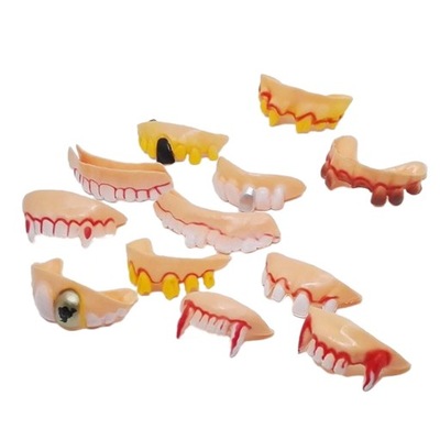 Halloweenowe zęby Śmieszne sztuczne 12szt Perłowe