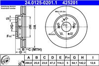 ATE ДИСК ТОРМОЗНОЙ ПЕРЕДНЯЯ 280X25 V HONDA CIVIC IX 12-/X 15-/X 16-